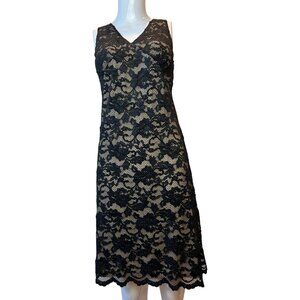 Belly Basics Sheath Dress Floral Lace Overlay V-Neck Sleeveless Black Size P